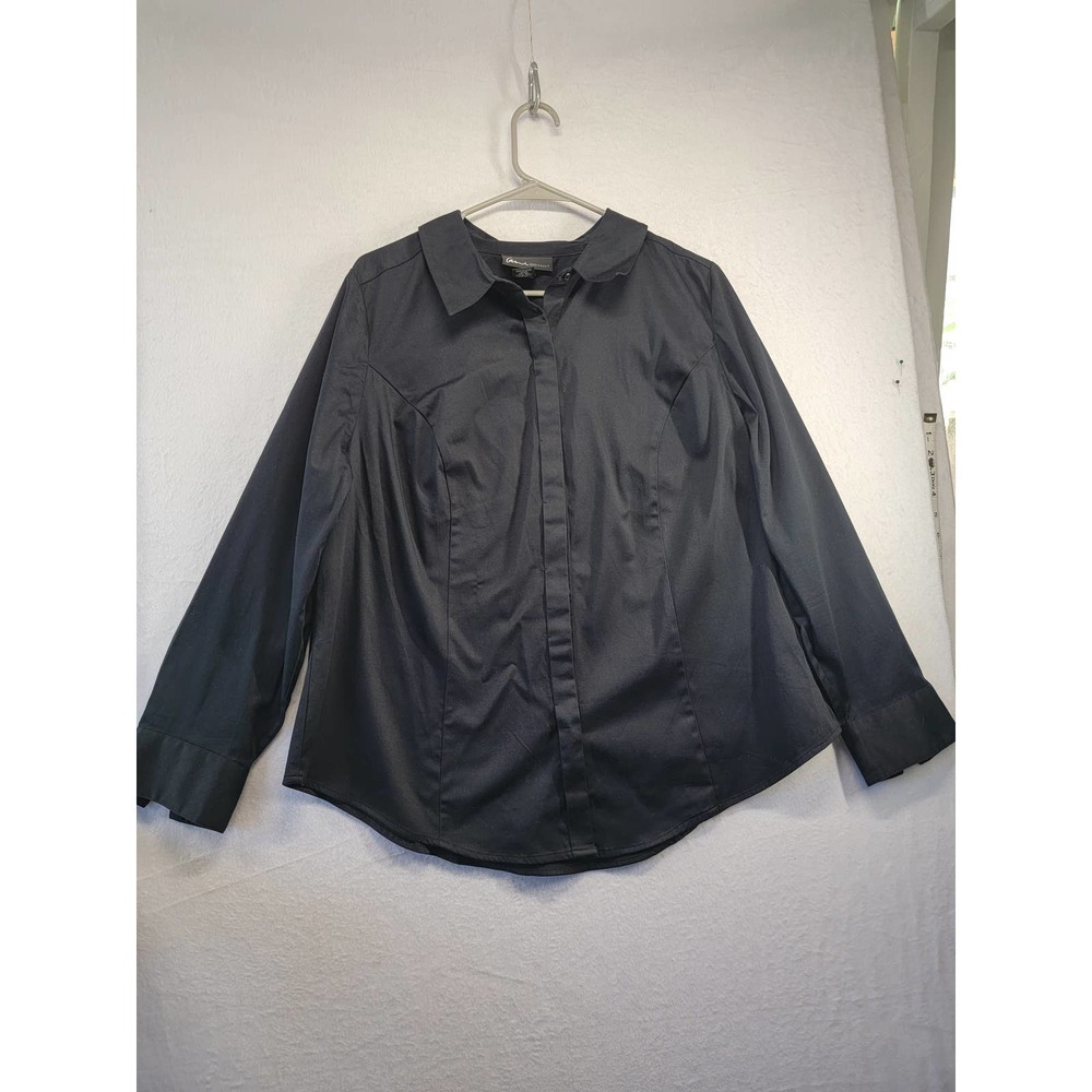 NWOT Lane Bryant Black Structured Collared Button Down Blouse, Sz 18